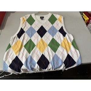 Vintage Argyle White Multi Business Casual Sweater Vest Mercer Street Studio XXL